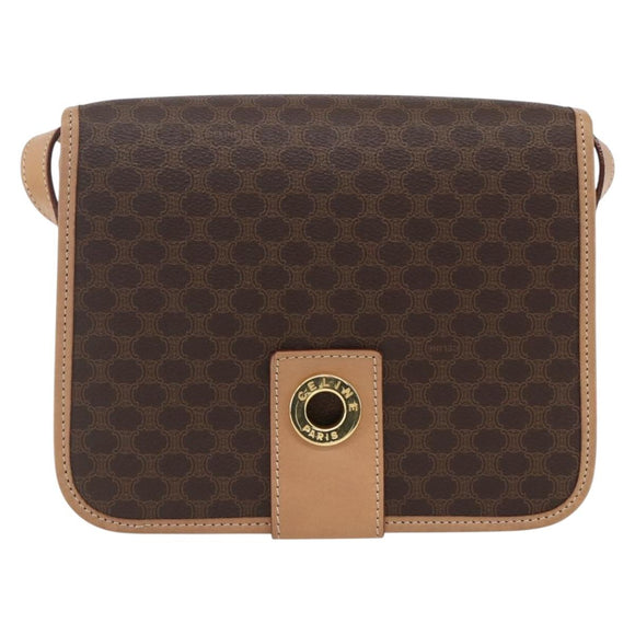 CELINE Macadam Canvas Circle Shoulder Bag PVC Leather Brown Gold Auth 156249V