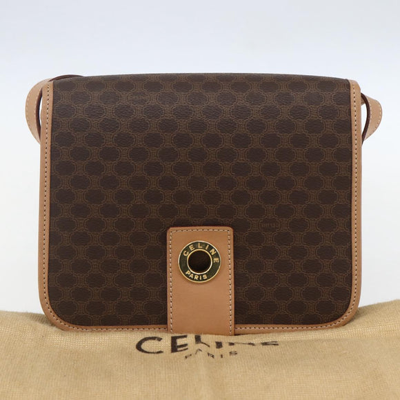 CELINE Macadam Canvas Circle Shoulder Bag PVC Leather Brown Gold Auth 156249V