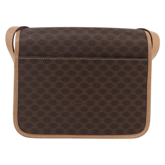 CELINE Macadam Canvas Circle Shoulder Bag PVC Leather Brown Gold Auth 156249V