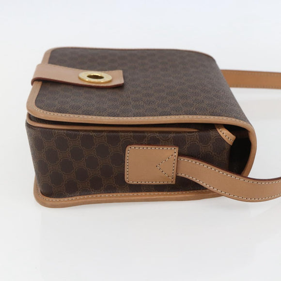 CELINE Macadam Canvas Circle Shoulder Bag PVC Leather Brown Gold Auth 156249V