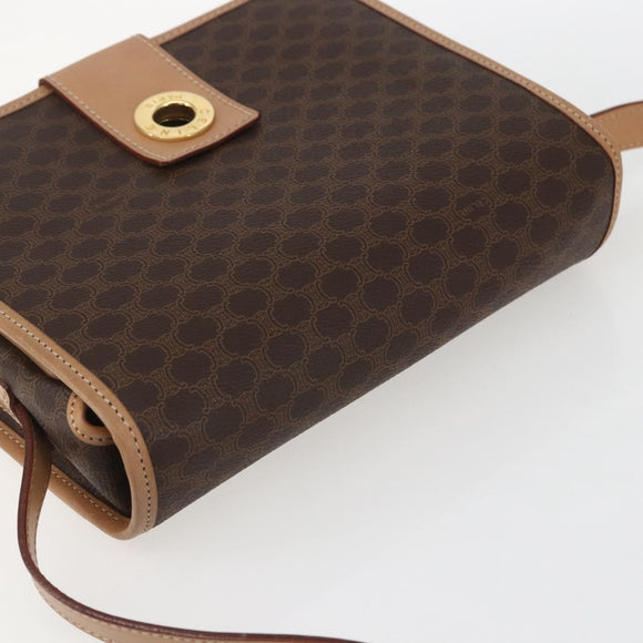 CELINE Macadam Canvas Circle Shoulder Bag PVC Leather Brown Gold Auth 156249V
