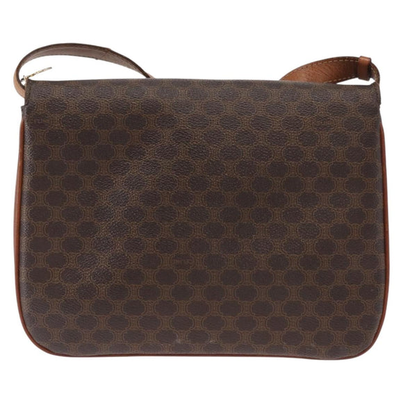 CELINE Macadam Canvas Shoulder Bag PVC Leather Brown Gold Auth 156250