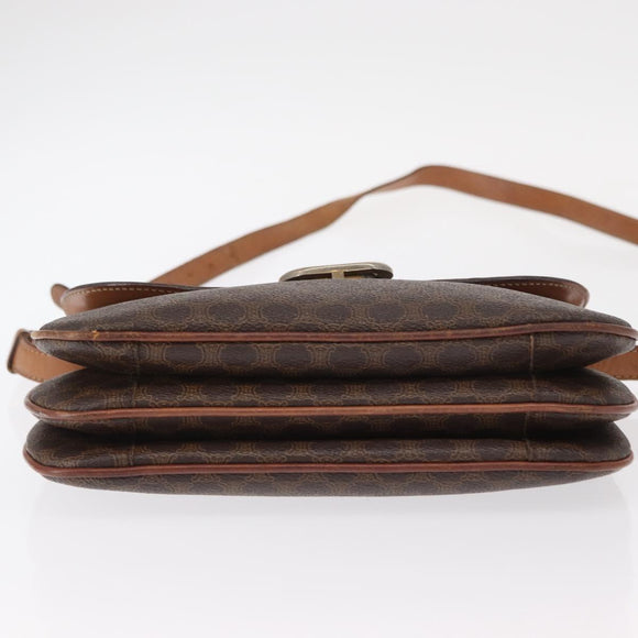 CELINE Macadam Canvas Shoulder Bag PVC Leather Brown Gold Auth 156250