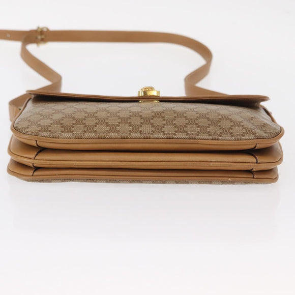 CELINE Macadam Canvas Shoulder Bag PVC Brown Gold Auth 156251