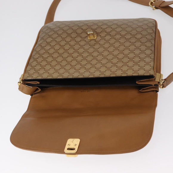 CELINE Macadam Canvas Shoulder Bag PVC Brown Gold Auth 156251