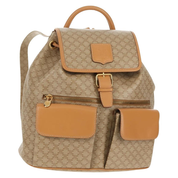 CELINE Macadam Canvas Backpack PVC Beige Gold Auth 156252V