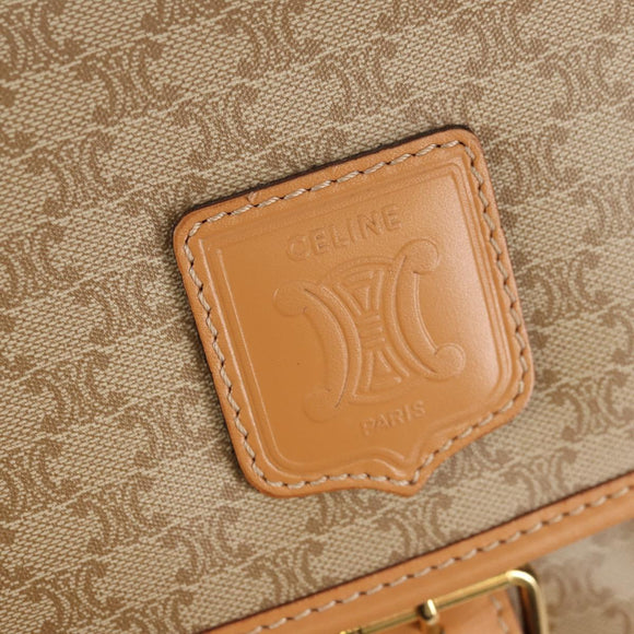 CELINE Macadam Canvas Backpack PVC Beige Gold Auth 156252V