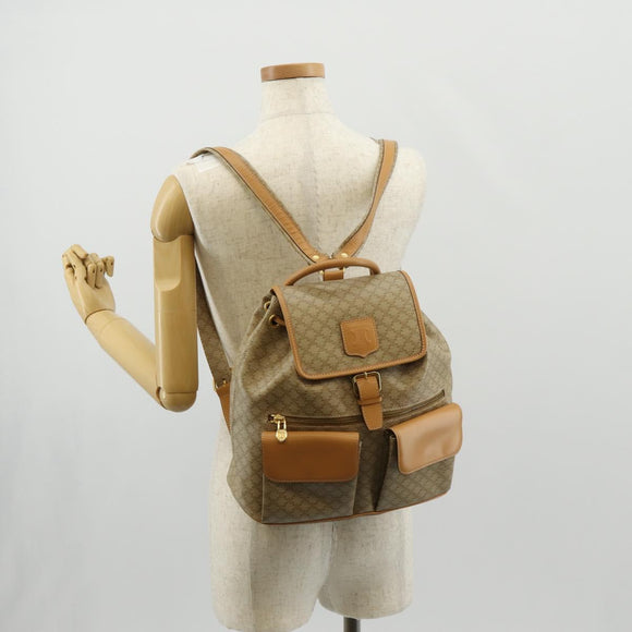 CELINE Macadam Canvas Backpack PVC Beige Gold Auth 156252V