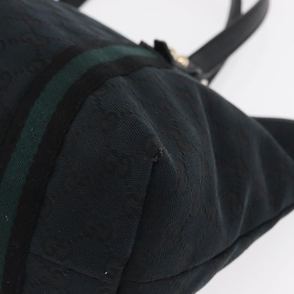 GUCCI GG Canvas Web Sherry Line Tote Bag Black Silver 137396 Auth 156253