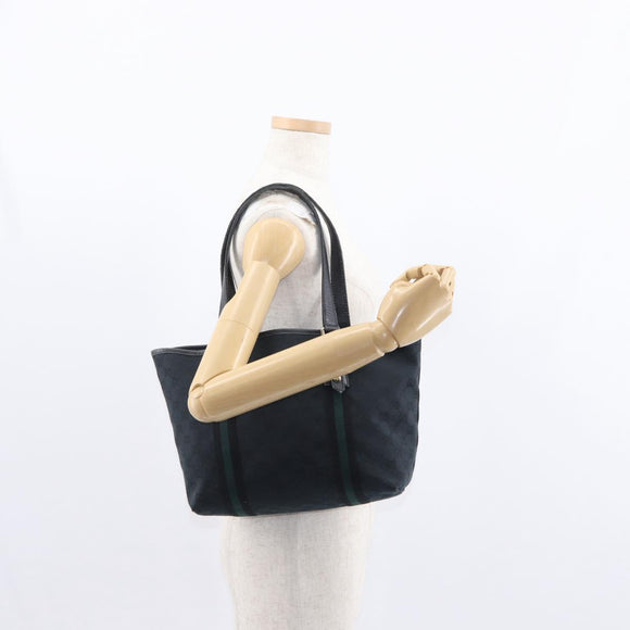 GUCCI GG Canvas Web Sherry Line Tote Bag Black Silver 137396 Auth 156253