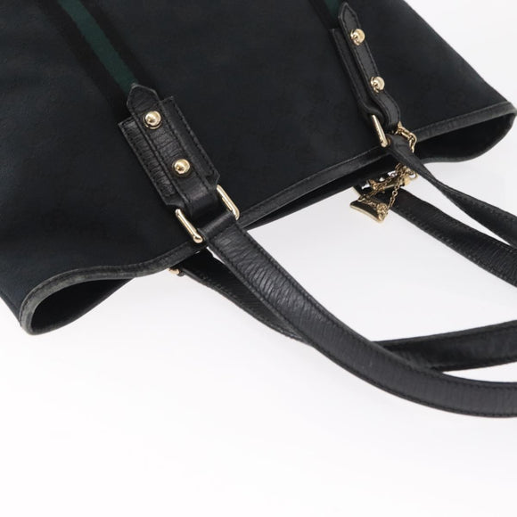 GUCCI GG Canvas Web Sherry Line Tote Bag Black Silver 137396 Auth 156253