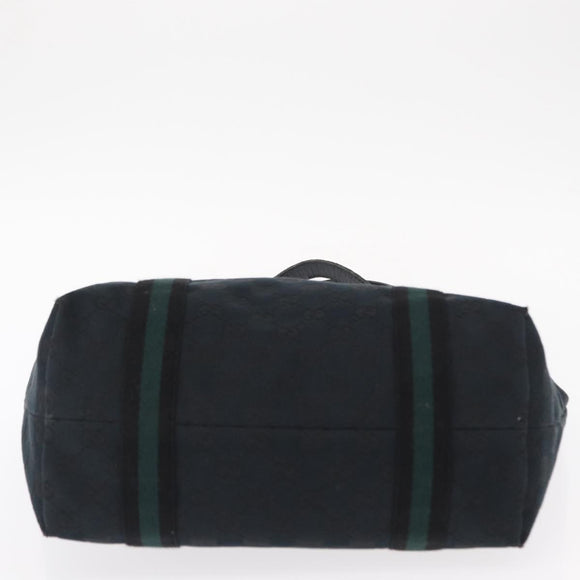 GUCCI GG Canvas Web Sherry Line Tote Bag Black Silver 137396 Auth 156253