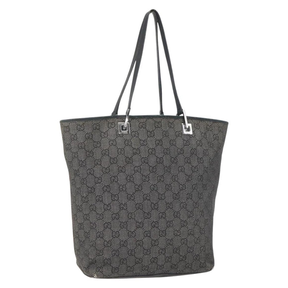 GUCCI GG Canvas Tote Bag Black Silver 31243 Auth 156254