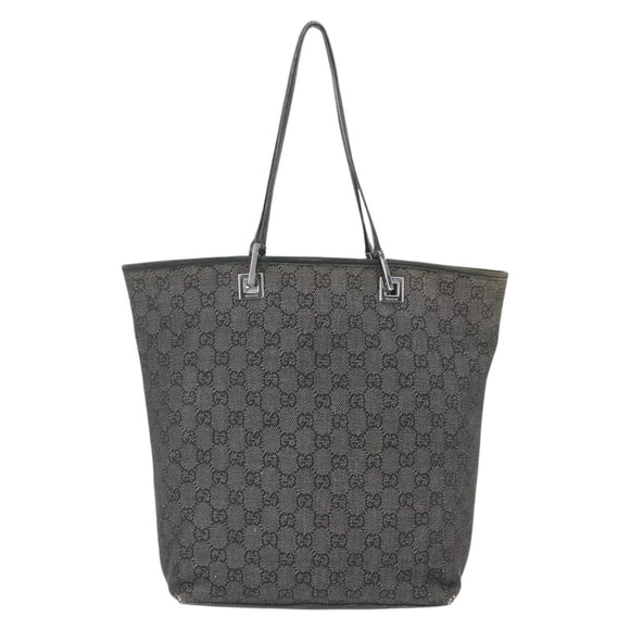 GUCCI GG Canvas Tote Bag Black Silver 31243 Auth 156254