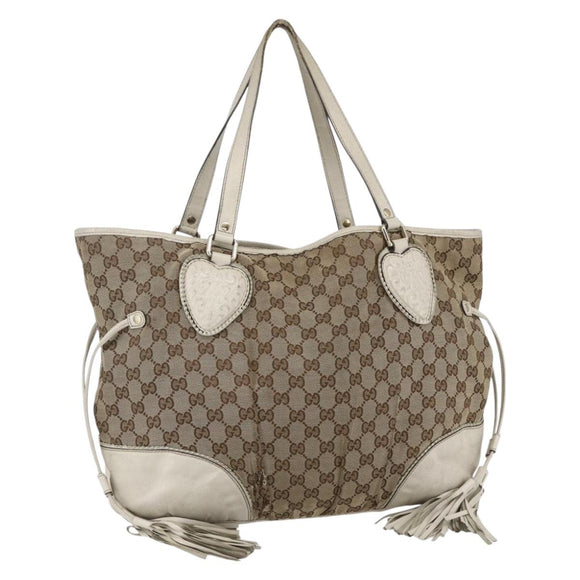 GUCCI GG Canvas Tote Bag Beige Gold 211954 Auth 156255