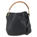 GUCCI Bamboo Hand Bag Leather 2way Black Gold 001 1633 Auth 156256-1