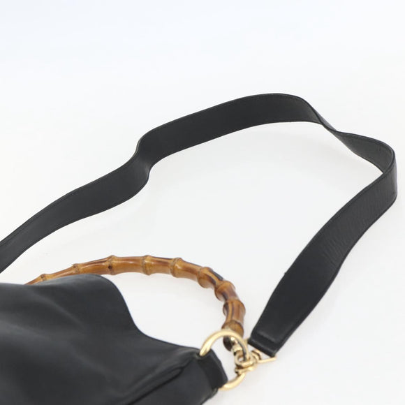 GUCCI Bamboo Hand Bag Leather 2way Black Gold 001 1633 Auth 156256