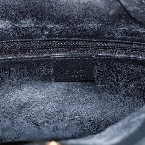 GUCCI Bamboo Hand Bag Leather 2way Black Gold 001 1633 Auth 156256