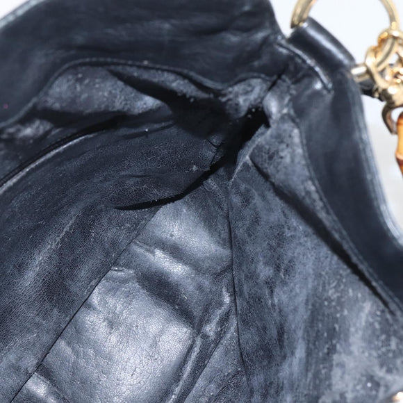 GUCCI Bamboo Hand Bag Leather 2way Black Gold 001 1633 Auth 156256