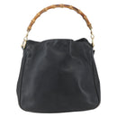 GUCCI Bamboo Hand Bag Leather 2way Black Gold 001 1633 Auth 156256-2