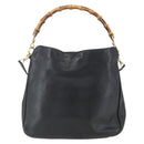 GUCCI Bamboo Hand Bag Leather 2way Black Gold 001 1633 Auth 156256-3