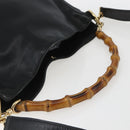 GUCCI Bamboo Hand Bag Leather 2way Black Gold 001 1633 Auth 156256-7