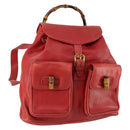 GUCCI Bamboo Backpack Leather Red Gold 003 2058 0016 Auth 156257-1
