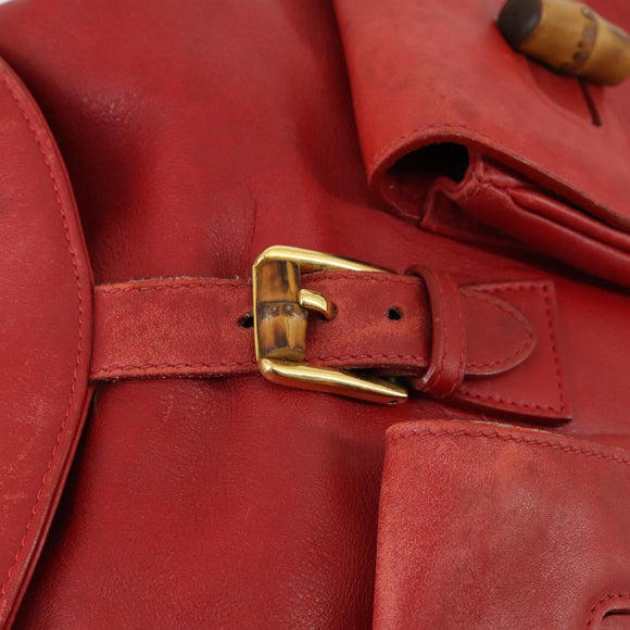 GUCCI Bamboo Backpack Leather Red Gold 003 2058 0016 Auth 156257