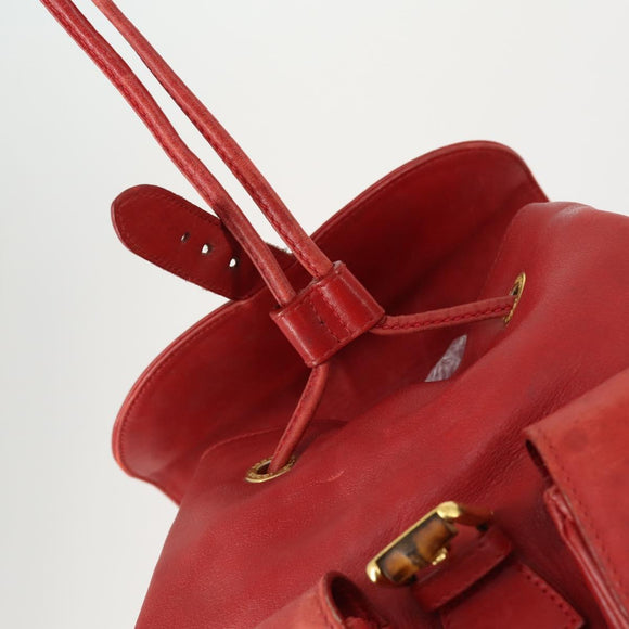 GUCCI Bamboo Backpack Leather Red Gold 003 2058 0016 Auth 156257