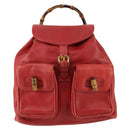 GUCCI Bamboo Backpack Leather Red Gold 003 2058 0016 Auth 156257-13