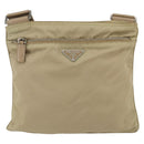 PRADA Shoulder Bag Nylon Beige Silver Auth 156267-13