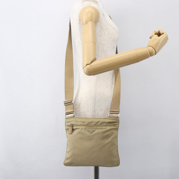 PRADA Shoulder Bag Nylon Beige Silver Auth 156267