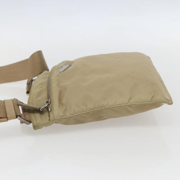 PRADA Shoulder Bag Nylon Beige Silver Auth 156267