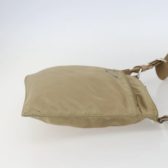 PRADA Shoulder Bag Nylon Beige Silver Auth 156267