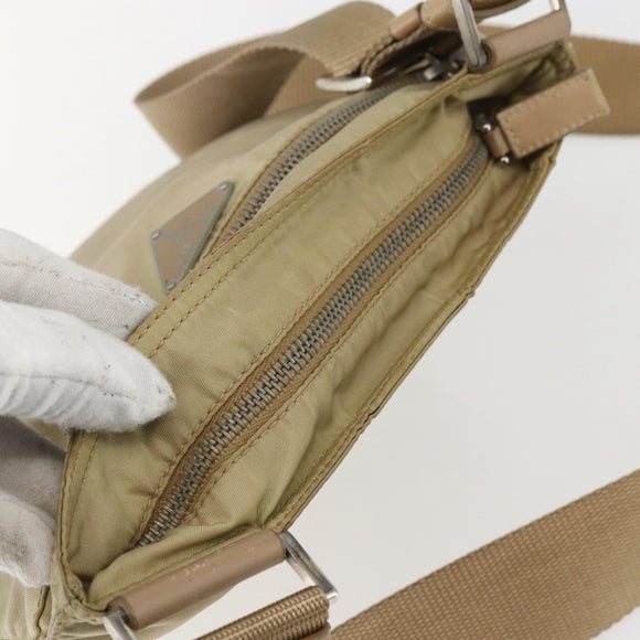 PRADA Shoulder Bag Nylon Beige Silver Auth 156267