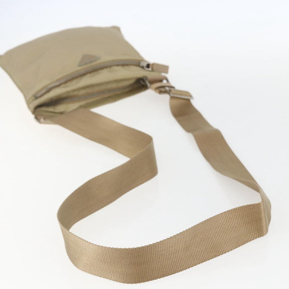 PRADA Shoulder Bag Nylon Beige Silver Auth 156267