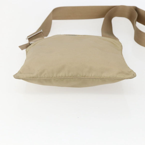 PRADA Shoulder Bag Nylon Beige Silver Auth 156267