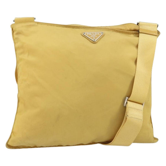 PRADA Shoulder Bag Nylon Yellow Silver Auth 156268