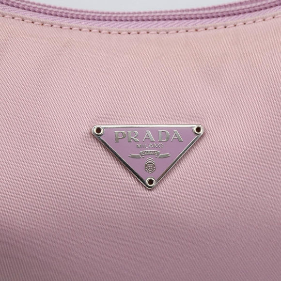 PRADA Handtasche Nylon Rosa Silber Auth 156269