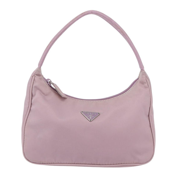 PRADA Handtasche Nylon Rosa Silber Auth 156269