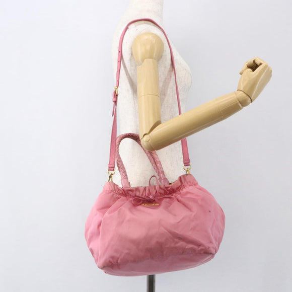 PRADA Hand Bag Nylon 2way Pink Gold Auth 156270