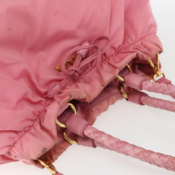 PRADA Hand Bag Nylon 2way Pink Gold Auth 156270