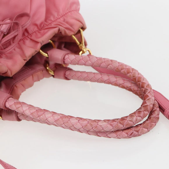 PRADA Hand Bag Nylon 2way Pink Gold Auth 156270