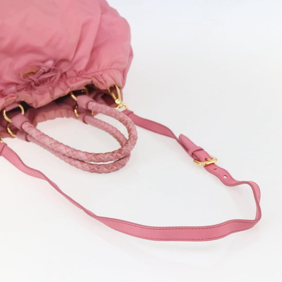PRADA Hand Bag Nylon 2way Pink Gold Auth 156270