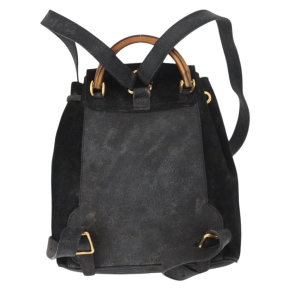 GUCCI Bamboo Backpack Leather Black Gold 003 2058 0030 Auth 156278