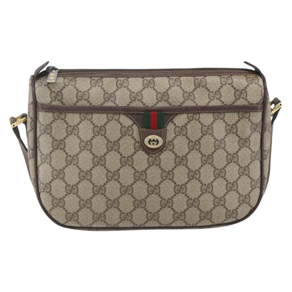 GUCCI GG Supreme Web Sherry Line Bag PVC Beige Gold 89 02 077 Auth 156279