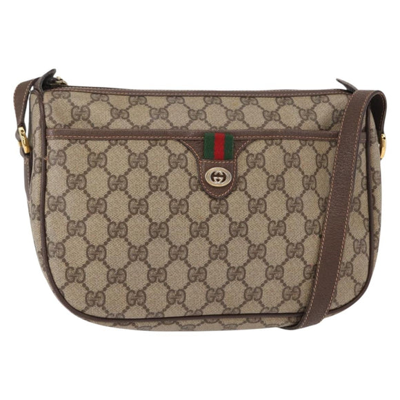 GUCCI GG Supreme Web Sherry Line Bag PVC Beige Gold 89 02 077 Auth 156280