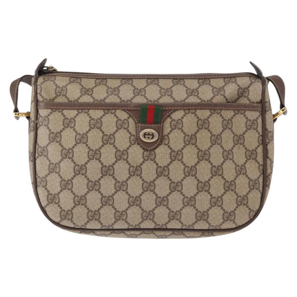 GUCCI GG Supreme Web Sherry Line Bag PVC Beige Gold 89 02 077 Auth 156280