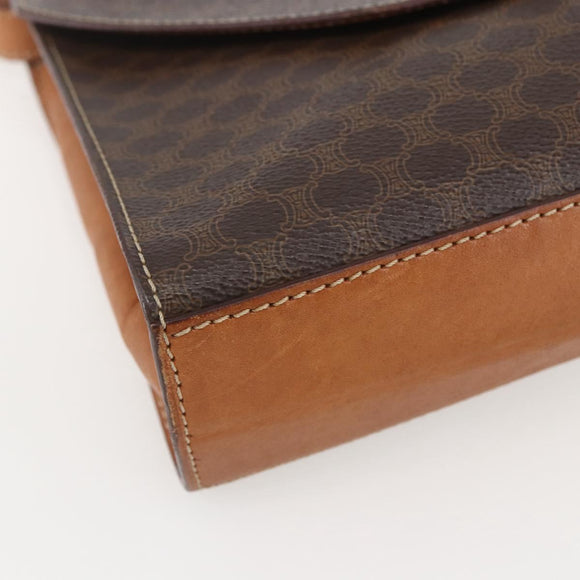 CELINE Macadam Canvas Shoulder Bag PVC Leather Brown Gold Auth 156281