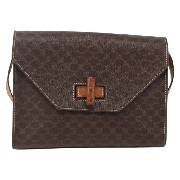 CELINE Macadam Canvas Shoulder Bag PVC Leather Brown Gold Auth 156281